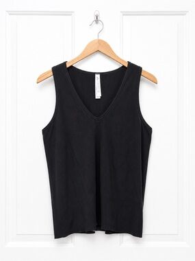 Athleta Aurora Black Ribbed V-Neck Seamless Tank Top Plus Size 1X